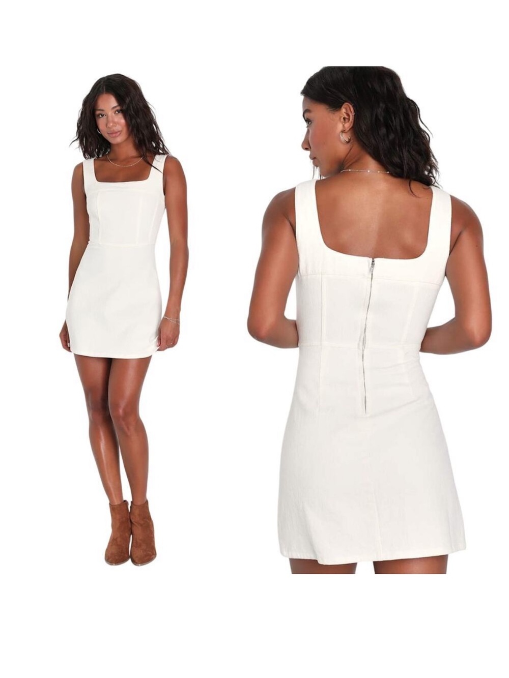 Lulu's Ivory Square-Neck Mini Dress